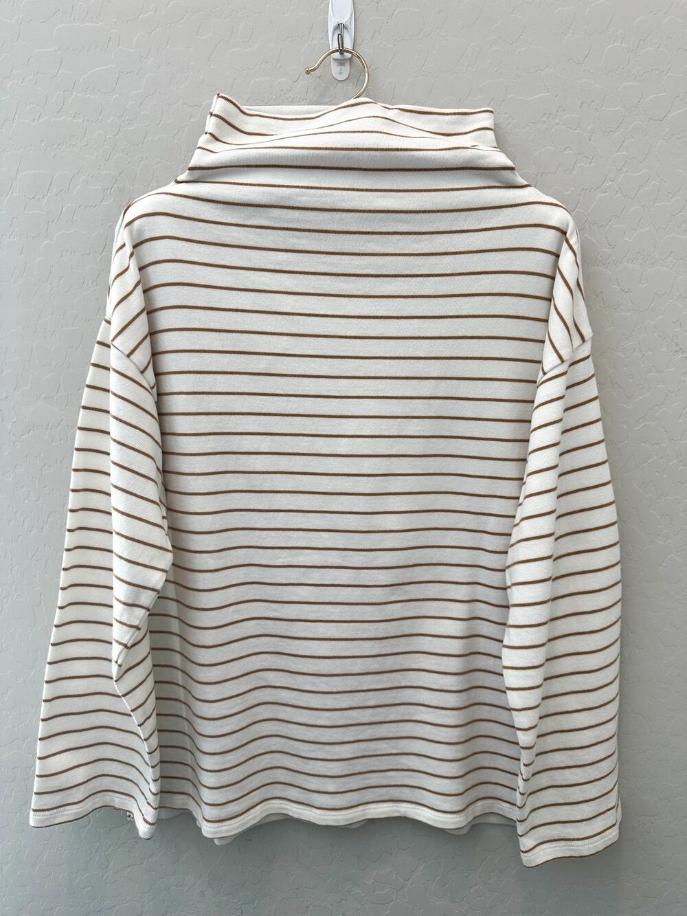 GARNET HILL Cream Cotton Organic Cotton Striped Boxy Mock Neck Sweater Medium